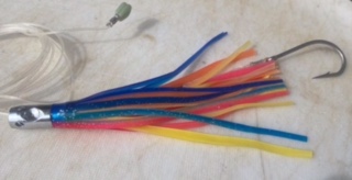 A skirted lure used for trolling for tuna